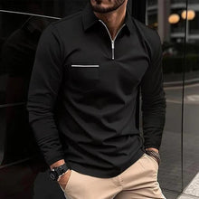 Herren Lässig Reißverschluss Langarm Poloshirt in Schwarz