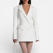 Taillierter Damen Blazer im Kleid Stil mit Revers in Weiß