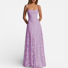 Damen Maxikleid mit Spaghettiträgern und ausgestelltem Rock in Lila
