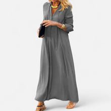 Langarm Maxikleid mit V-Ausschnitt und Kordelzug in Grau