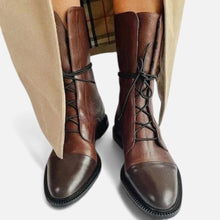 Damen Leder Stiefeletten mit Schnürung in Braun