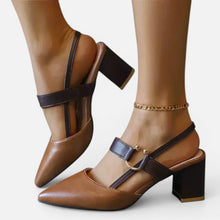 Damen Pumps mit Blockabsatz und Riemchen in Braun