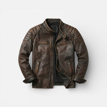Herren Lederjacke im Biker Stil mit Reißverschluss in Braun