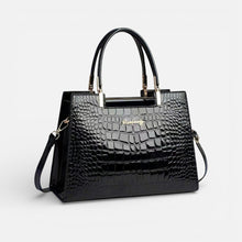 Damen Handtasche mit Kroko Prägung und Tragegriffen in Schwarz