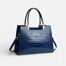 Damen Handtasche mit Kroko Prägung und Tragegriffen in Blau