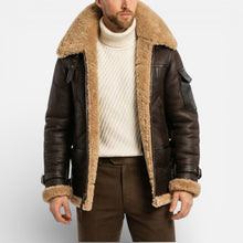 Herren Lederjacke mit Lammfellfutter und Reißverschluss in Dunkelbraun
