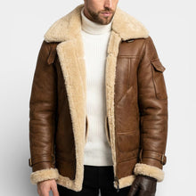 Herren Lederjacke mit Lammfellfutter und Reißverschluss in Braun