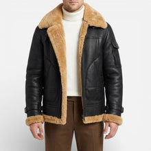 Herren Lederjacke mit Lammfellfutter und Reißverschluss in Schwarz
