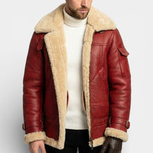 Herren Lederjacke mit Lammfellfutter und Reißverschluss in Rot