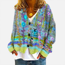 Damen Strickjacke mit Blumenmuster und Knöpfen in Grün