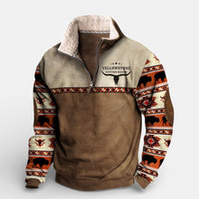 Herren Fleece Pullover mit Reissverschluss und gemusterten Ärmeln in Braun