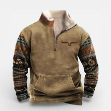Herren Fleece Pullover mit Reissverschluss und gemusterten Ärmeln in Khaki