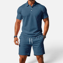 Herren Poloshirt und Shorts Set Kurzarm Strukturmuster in Blau