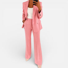 Damen Hosenanzug Zweiteiler Blazer Weitbeinhose in Rosa