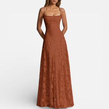 Damen Maxikleid mit Spaghettiträgern und ausgestelltem Rock in Braun