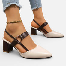 Damen Pumps mit Blockabsatz und Riemchen in Beige