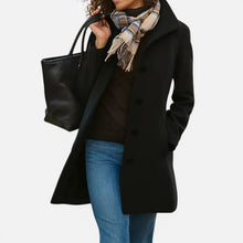 Damen Mantel mit Knopfleiste und Stehkragen in Schwarz