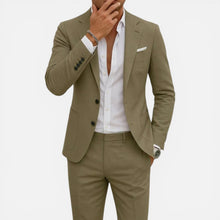 Herren Anzug mit schmaler Passform und Knopfleiste in Khaki