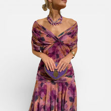Schulterfreies Midikleid mit Drapierung in Lila 2