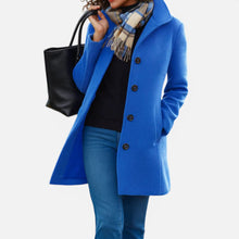 Damen Mantel mit Knopfleiste und Stehkragen in Blau