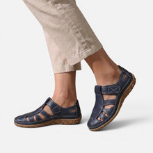 Orthopädische Halbschuhe Klettverschluss Cut Out Kunstleder in Marineblau