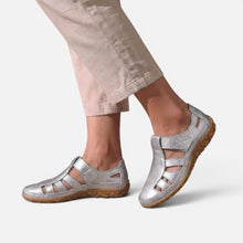 Orthopädische Halbschuhe Klettverschluss Cut Out Kunstleder in Silber