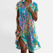 Midikleid Blumenmuster V Ausschnitt Kurzarm Locker Fallend in Hellblau