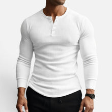 Slim Fit Rippstrick Langarmshirt mit Knopfleiste in Weiß
