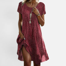Midikleid Blumenmuster V Ausschnitt Kurzarm Locker Fallend in Rot