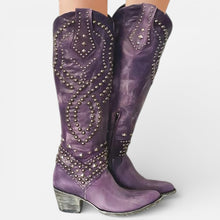 Damen Cowboy Stiefel mit Nietenmuster in Lila