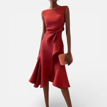 Damen Maxikleid mit V Ausschnitt und fließender Silhouette in Rot