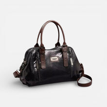 Damen Handtasche mit mehreren Reißverschlussfächern und Schulterriemen in Schwarz