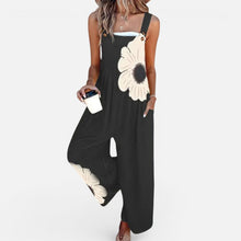 Damen Latzoverall mit Blumenprint und weitem Bein in Schwarz
