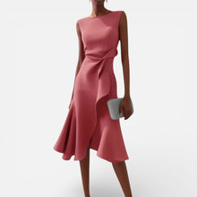 Damen Maxikleid mit V Ausschnitt und fließender Silhouette in Rosa