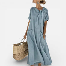 Damen Maxikleid mit lockerer Passform und V Ausschnitt in Blau