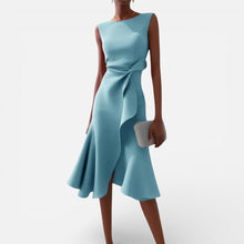 Damen Maxikleid mit V Ausschnitt und fließender Silhouette in Blau