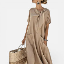 Damen Maxikleid mit lockerer Passform und V Ausschnitt in Khaki