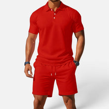 Herren Poloshirt und Shorts Set Kurzarm Strukturmuster in Rot