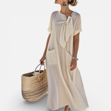 Damen Maxikleid mit lockerer Passform und V Ausschnitt in Beige