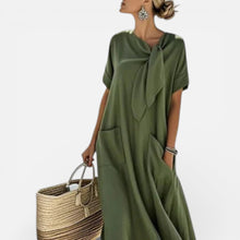 Damen Maxikleid mit lockerer Passform und V Ausschnitt in Grün