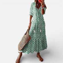 Damen Maxikleid Kurzarm V Ausschnitt Blumenmuster in Grün