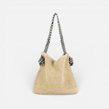 Damen Strandtasche aus geflochtenem Material mit Schulterriemen in Beige