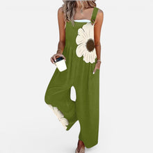 Damen Latzoverall mit Blumenprint und weitem Bein in Grün