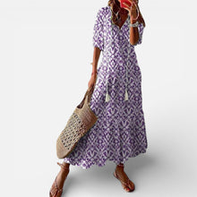Damen Maxikleid Kurzarm V Ausschnitt Blumenmuster in Lila