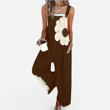 Damen Latzoverall mit Blumenprint und weitem Bein in Braun