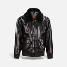 Herren Lederjacke mit Kunstfellkragen in Schwarz