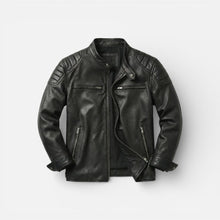 Herren Lederjacke im Biker Stil mit Reißverschluss in Schwarz