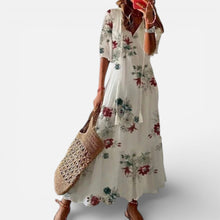 Damen Maxikleid Kurzarm V Ausschnitt Blumenmuster in Weiß