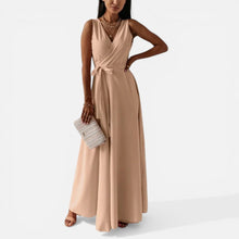 Maxikleid mit Wickeloptik und Taillengürtel in Beige
