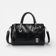 Damen Handtasche mit geflochtenen Griffen und mehreren Fächern in Schwarz